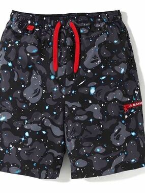 A Bathing Ape Space Camo Swim Shorts with Red Drawstring